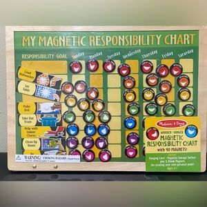 NEW - Melissa & Doug Wooden Hinged Magnetic Responsibility Chart -90 Magnets 3+